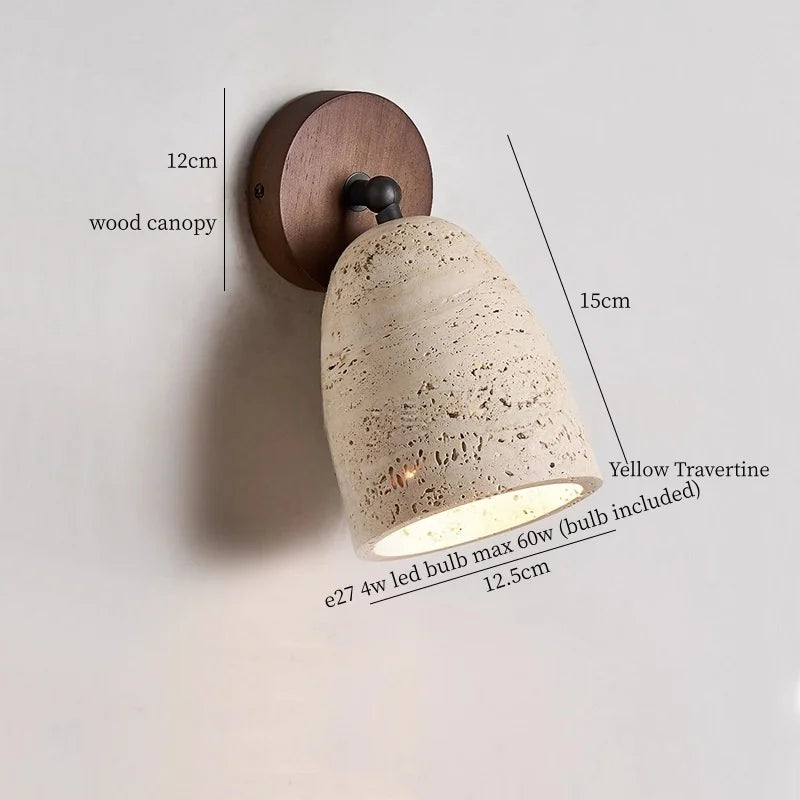 IWHD Pull Chain Switch LED Wall Lamps For Bedroom Reading Home Lighting Yellow Travertine Living Room Lights Applique Murale