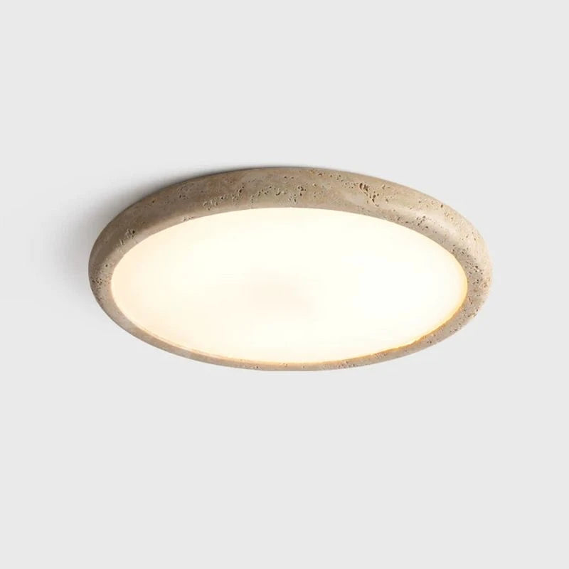Japanese Wabi Sabi Ceiling Lamp Modern Yellow Natural Cave Stone Circular LED Light for Living Room Bedroom Corridor Study Decor