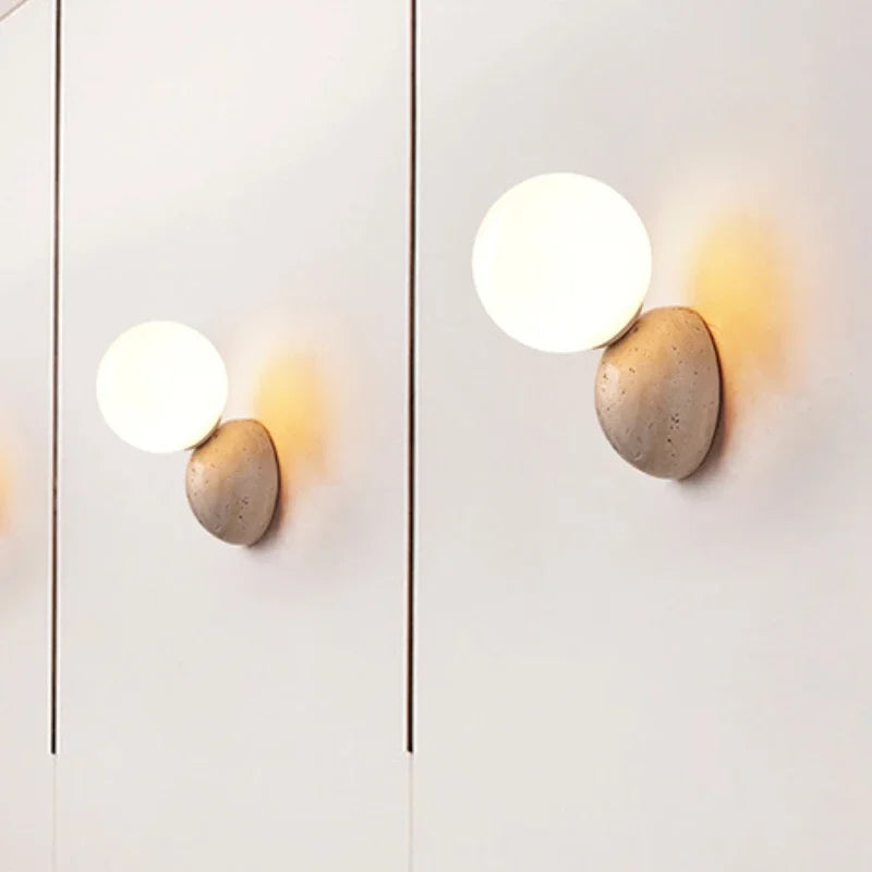 Cream Style Led Wall Lamp Cave Stone Wall Small Light Bedroom Bedside Creative Nordic Living Room TV Background Lighting Round