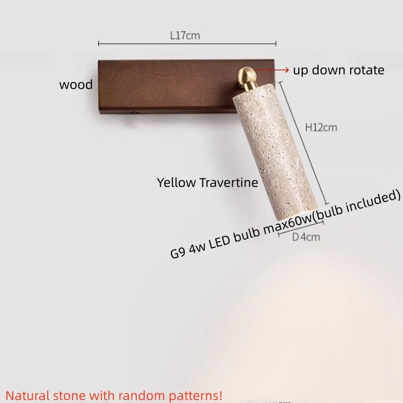 IWHD Iron Rotate LED Wall Lights Yellow Cave Stone Bedroom Dining Room Porch Pull Chain Switch Nordic Modern Wood Bedside Lamp