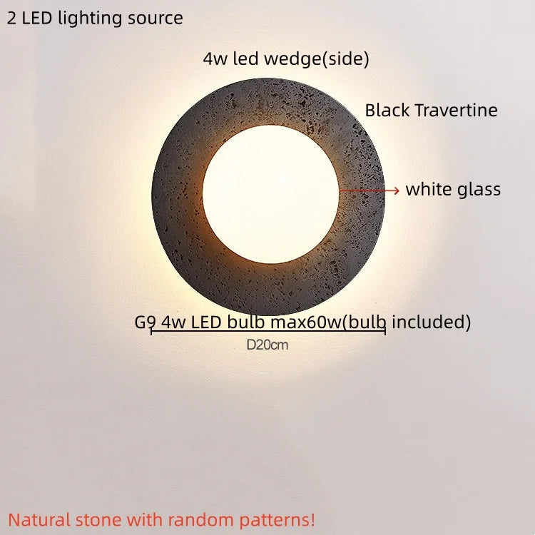 IWHD Iron Rotate LED Wall Lights Yellow Cave Stone Bedroom Dining Room Porch Pull Chain Switch Nordic Modern Wood Bedside Lamp