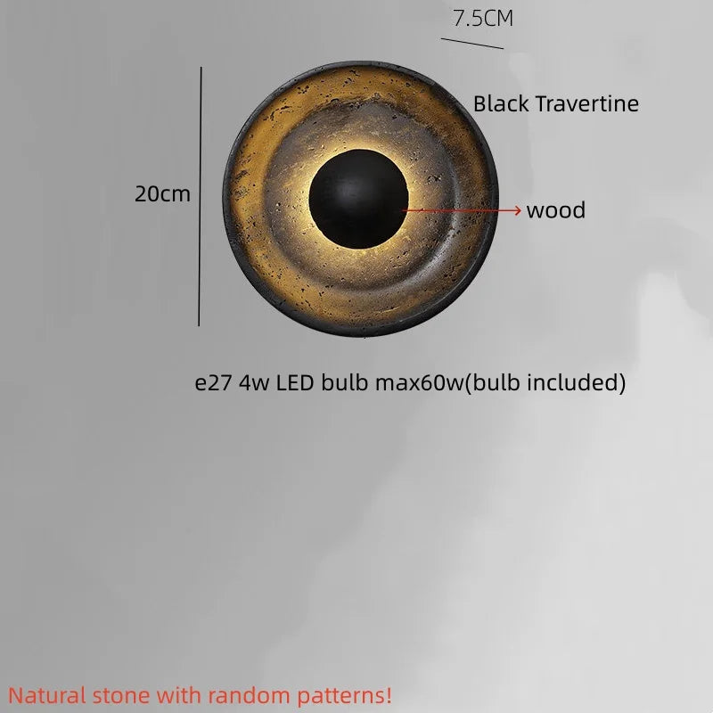 IWHD Iron Rotate LED Wall Lights Yellow Cave Stone Bedroom Dining Room Porch Pull Chain Switch Nordic Modern Wood Bedside Lamp