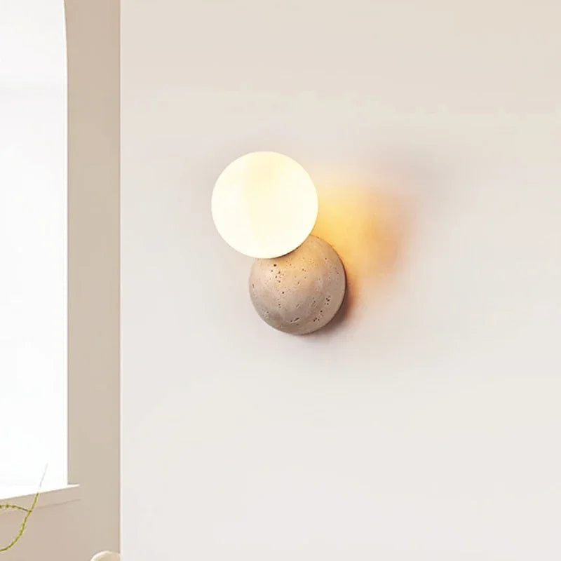Cream Style Led Wall Lamp Cave Stone Wall Small Light Bedroom Bedside Creative Nordic Living Room TV Background Lighting Round