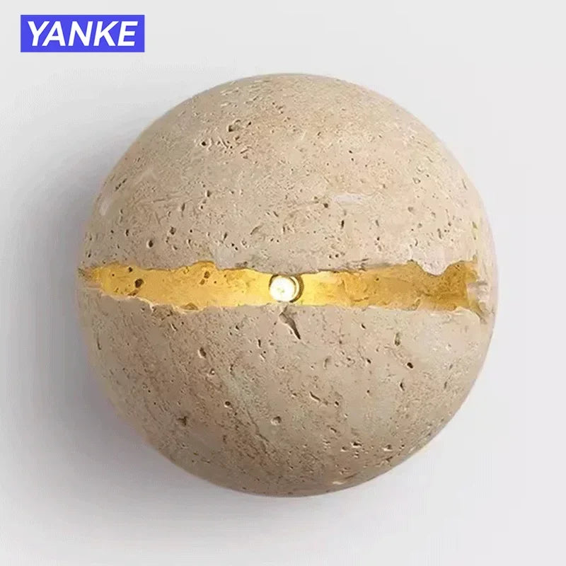 Sora™ — Round Travertine Wall Sconce