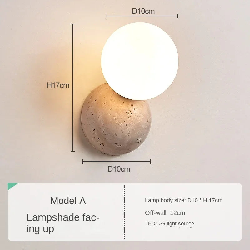 Cream Style Led Wall Lamp Cave Stone Wall Small Light Bedroom Bedside Creative Nordic Living Room TV Background Lighting Round