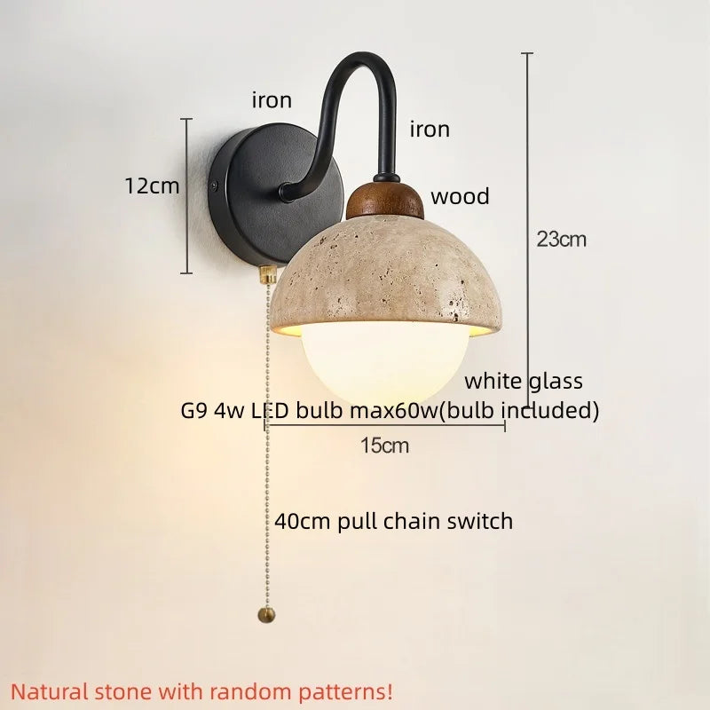 Kaia™ — Travertine, Glass & Wood Wall Sconce