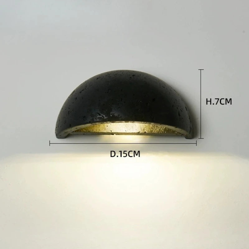 Wall Light Retro Wabi Sabi Style Yellow Travertine Bedside Lamp Nordic Semi Circle Living Room Hallway Background Wall Lamp