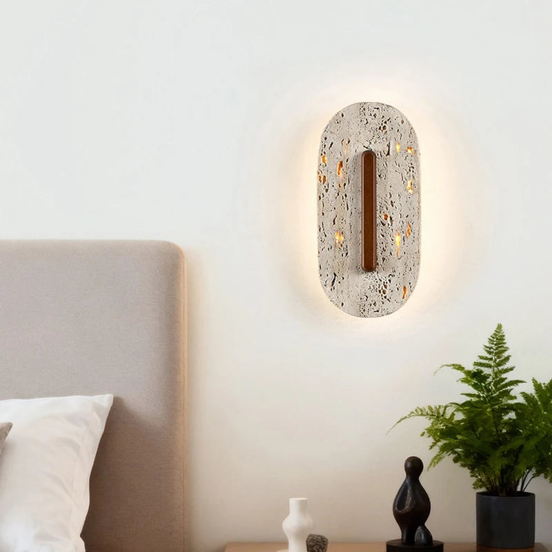Medieval Bedroom Headboard  Natural Cave Stone Song Aesthetics Wabi Sabi Staircase Hallway Foyer Livingroom Background Wall Lamp