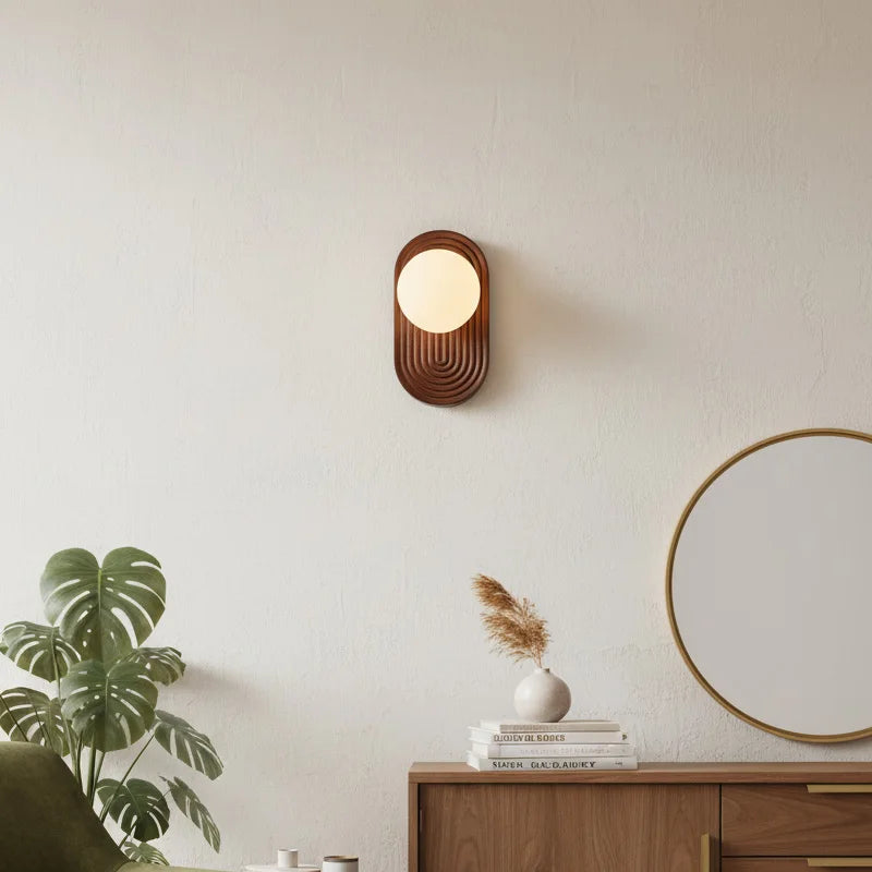 Oval waves runway Walnut Wood, Modern Wabi-Sabi Vintage French Simple, Wall Sconce Light for Living Room, Dining Room, Bedroom