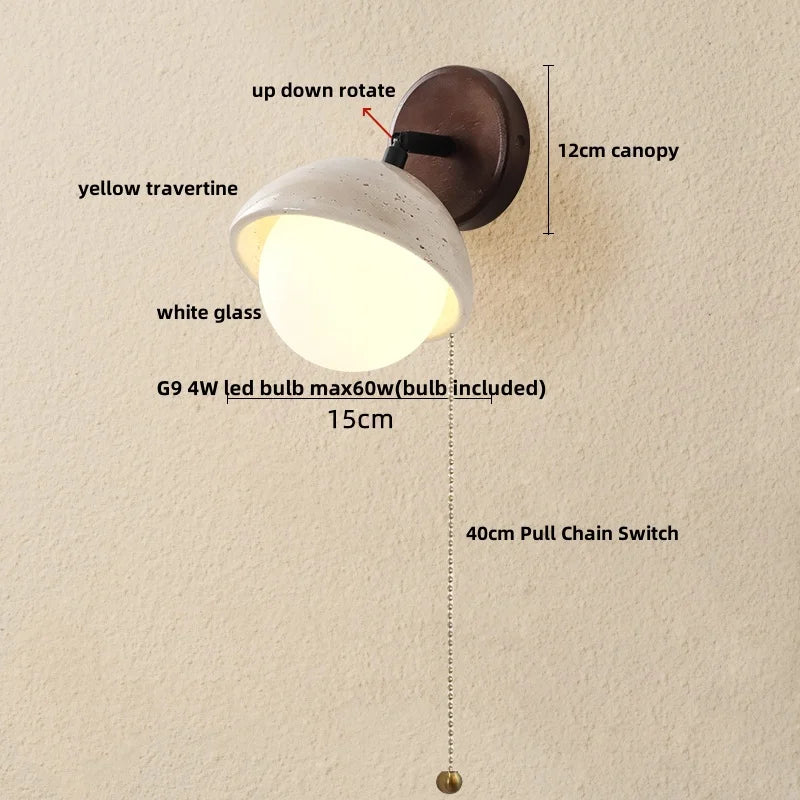 Kaia™ — Travertine, Glass & Wood Wall Sconce