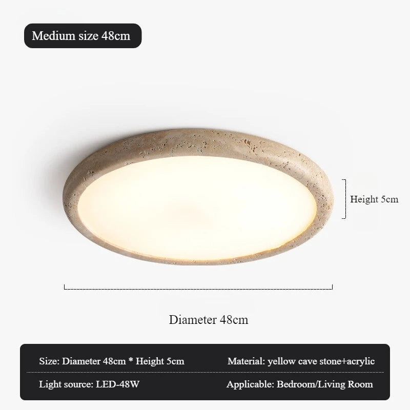 Japanese Wabi Sabi Ceiling Lamp Modern Yellow Natural Cave Stone Circular LED Light for Living Room Bedroom Corridor Study Decor