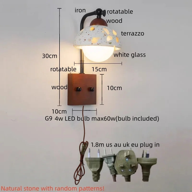 Kaia™ — Travertine, Glass & Wood Wall Sconce
