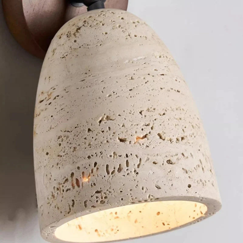 IWHD Pull Chain Switch LED Wall Lamps For Bedroom Reading Home Lighting Yellow Travertine Living Room Lights Applique Murale