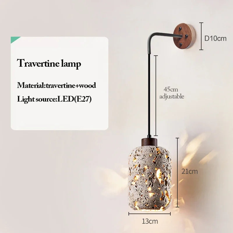 Modern Travertine Wall Lamp Natural Stone Pendant Lights Bedside LED Wall Sconces Indoor Decor Lighting Bedroom Living Room E27
