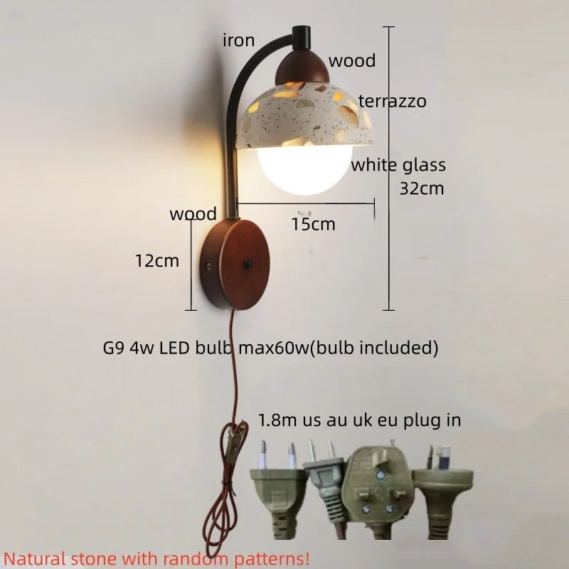 Kaia™ — Travertine, Glass & Wood Wall Sconce