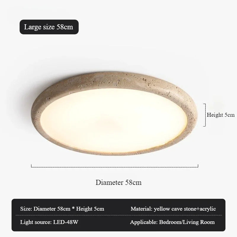 Japanese Wabi Sabi Ceiling Lamp Modern Yellow Natural Cave Stone Circular LED Light for Living Room Bedroom Corridor Study Decor