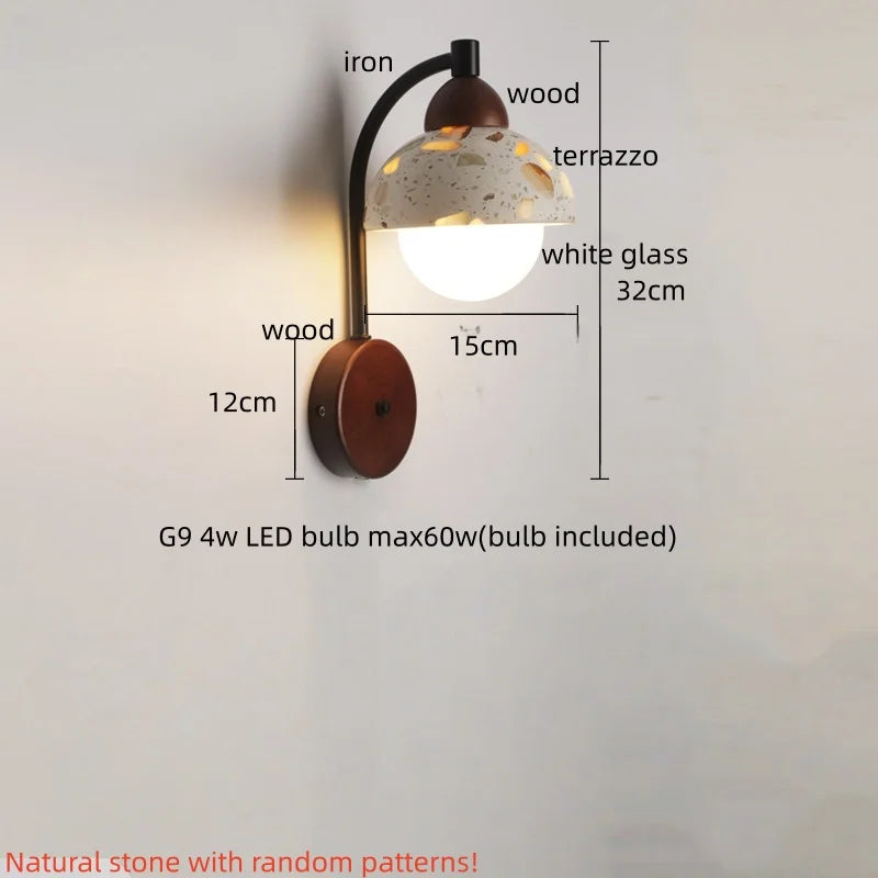 Kaia™ — Travertine, Glass & Wood Wall Sconce