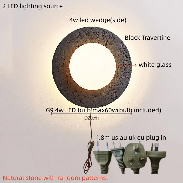 IWHD Iron Rotate LED Wall Lights Yellow Cave Stone Bedroom Dining Room Porch Pull Chain Switch Nordic Modern Wood Bedside Lamp