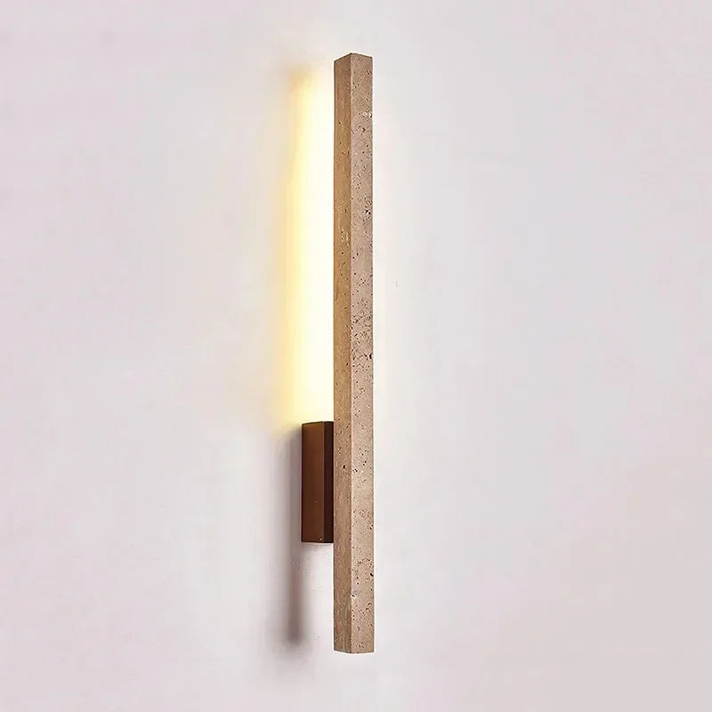 Long Strip Travertine LED Wall Sconce Wabi‑Sabi Natural Stone Wall Lamp Bedroom Living Room Corridor Decor Wall Light