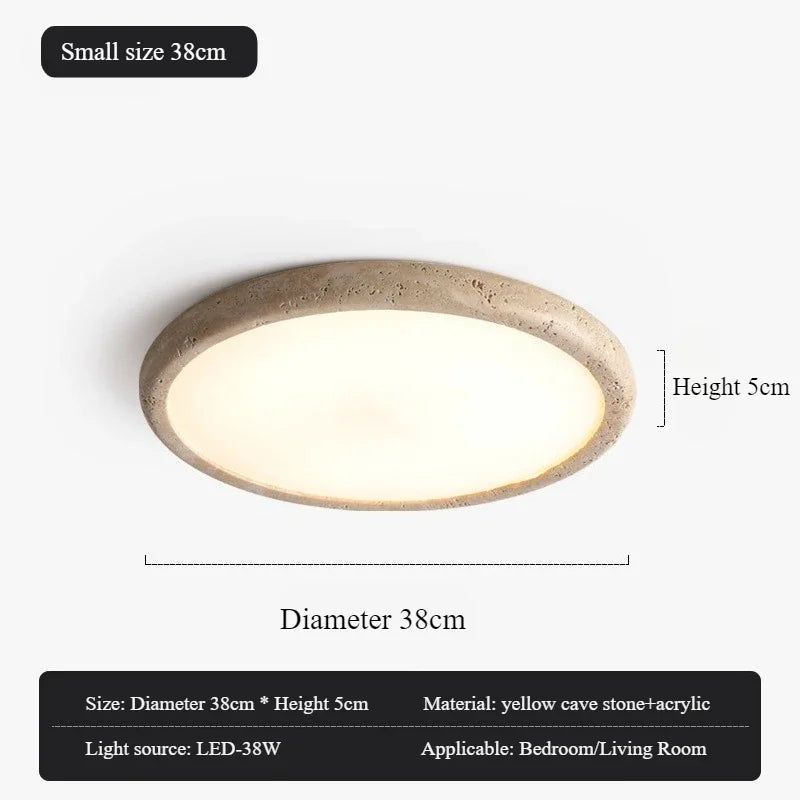 Japanese Wabi Sabi Ceiling Lamp Modern Yellow Natural Cave Stone Circular LED Light for Living Room Bedroom Corridor Study Decor