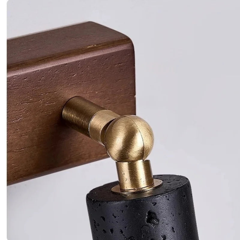 IWHD Iron Rotate LED Wall Lights Yellow Cave Stone Bedroom Dining Room Porch Pull Chain Switch Nordic Modern Wood Bedside Lamp