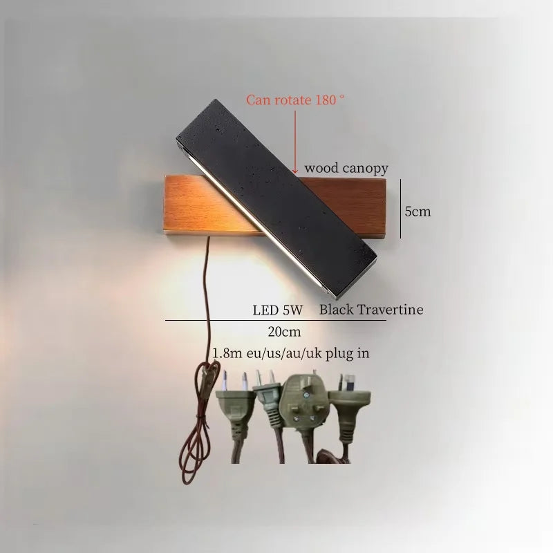 IWHD Pull Chain Switch LED Wall Lamps For Bedroom Reading Home Lighting Yellow Travertine Living Room Lights Applique Murale