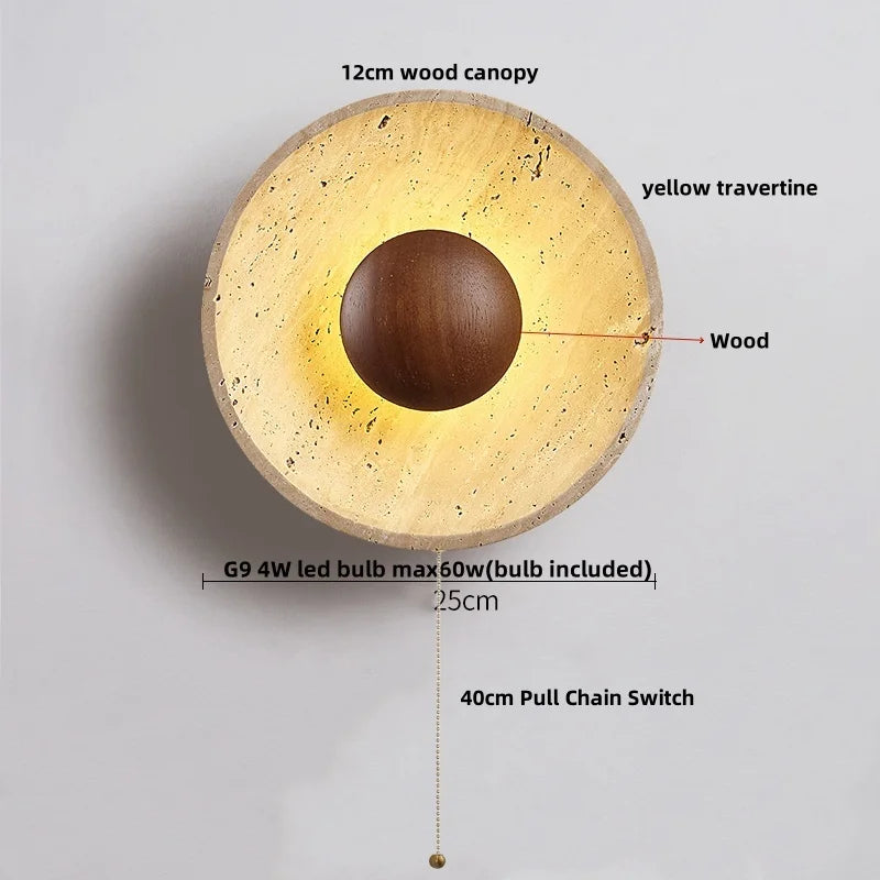 IWHD Iron Rotate LED Wall Lights Yellow Cave Stone Bedroom Dining Room Porch Pull Chain Switch Nordic Modern Wood Bedside Lamp