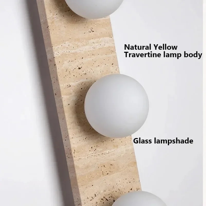 Wabi-sabi Style Natural Stone Art Bedside Wall Lamp Yellow Travertine Sconce White Glass Lampshade for Corridor Living room Deco