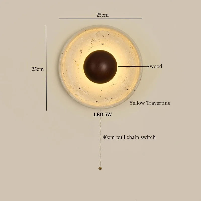 IWHD Pull Chain Switch LED Wall Lamps For Bedroom Reading Home Lighting Yellow Travertine Living Room Lights Applique Murale