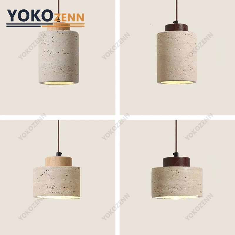 YOKO Wabi-Sabi Yellow Travertine Pendant Light, Japanese Cave Stone for Kitchen Island Restaurant Bedroom Bedside Home Decor