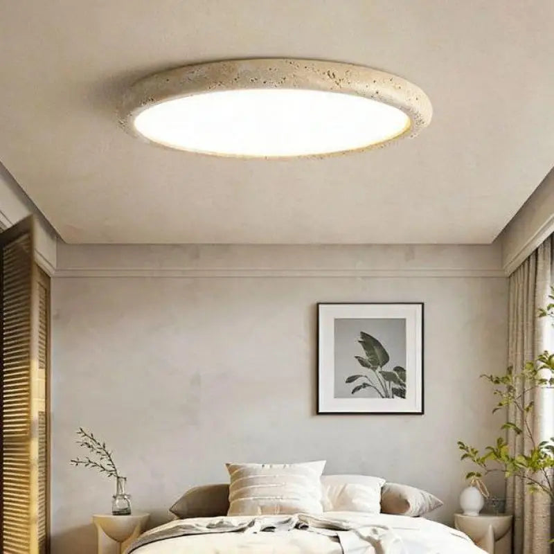 Japanese Wabi Sabi Ceiling Lamp Modern Yellow Natural Cave Stone Circular LED Light for Living Room Bedroom Corridor Study Decor