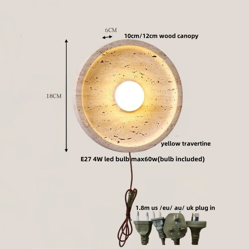 IWHD Iron Rotate LED Wall Lights Yellow Cave Stone Bedroom Dining Room Porch Pull Chain Switch Nordic Modern Wood Bedside Lamp