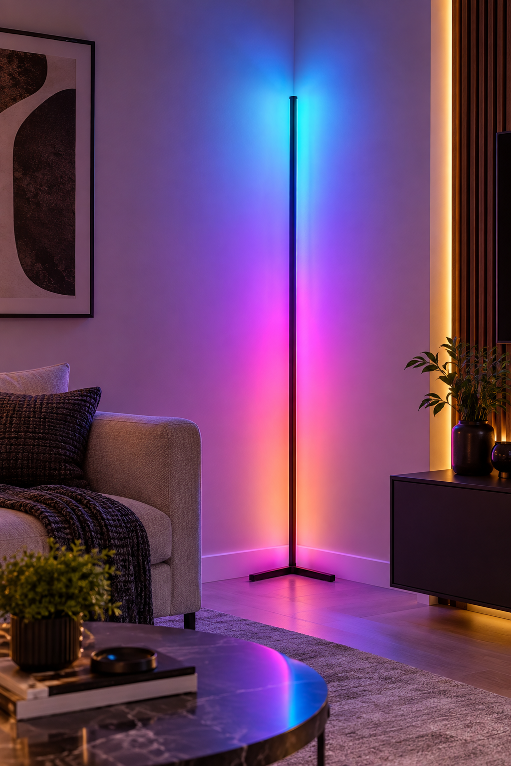 HaloRise Smart Corner Floor Lamp in a premium living room