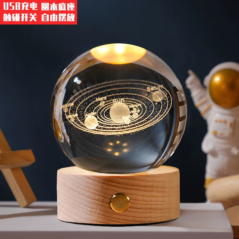 3D solar system crystal ball night light